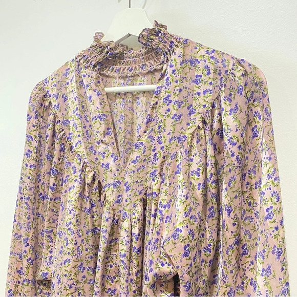 ASOS Curve Blouse Size 6 Floral Print Batwing Sleeves Ruffles Silky - Picture 16 of 17